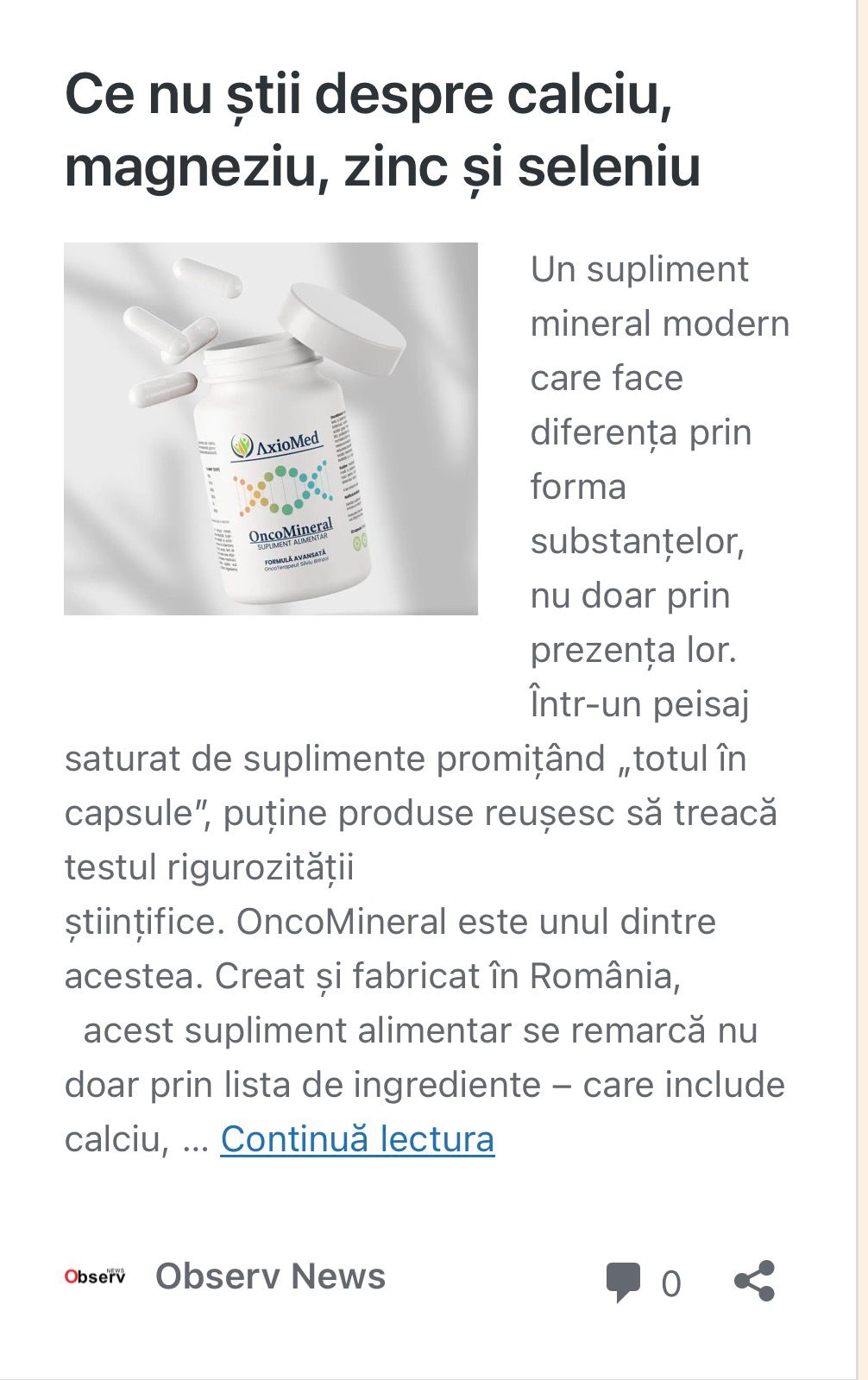 OncoMineral AxioMed articol in presa